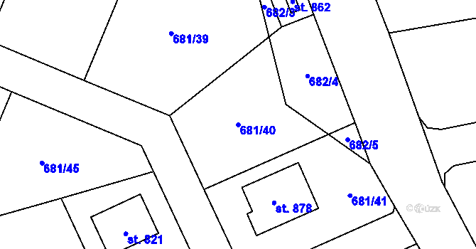 Parcela st. 681/40 v KÚ Květnice, Katastrální mapa
