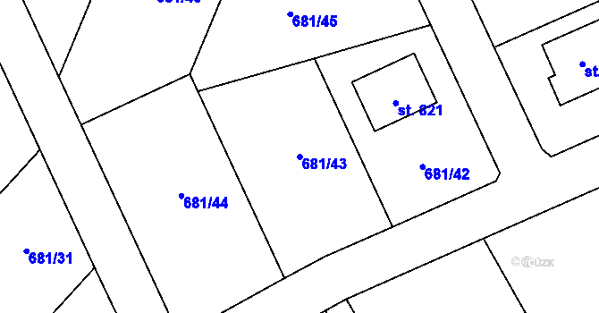 Parcela st. 681/43 v KÚ Květnice, Katastrální mapa