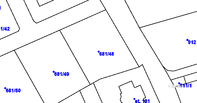 Parcela st. 681/48 v KÚ Květnice, Katastrální mapa