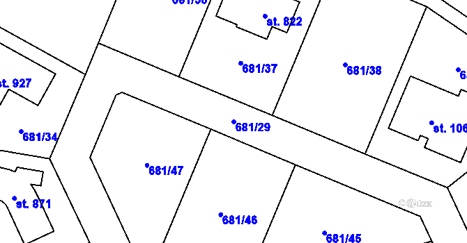Parcela st. 681/29 v KÚ Květnice, Katastrální mapa