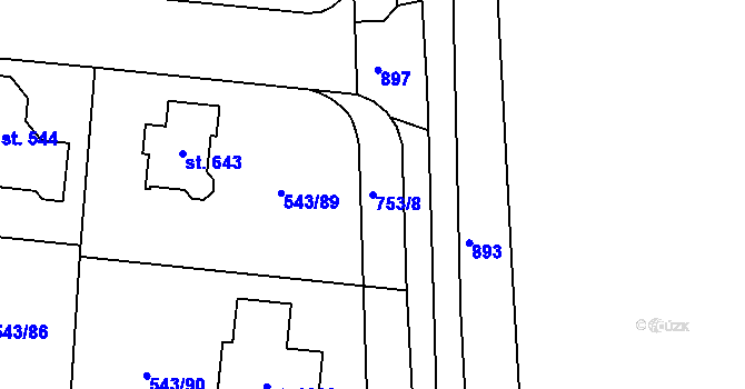 Parcela st. 753/8 v KÚ Květnice, Katastrální mapa