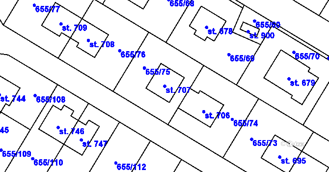 Parcela st. 707 v KÚ Květnice, Katastrální mapa
