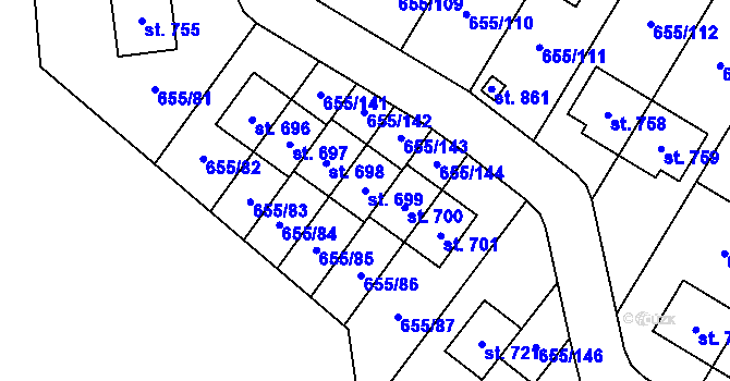 Parcela st. 699 v KÚ Květnice, Katastrální mapa