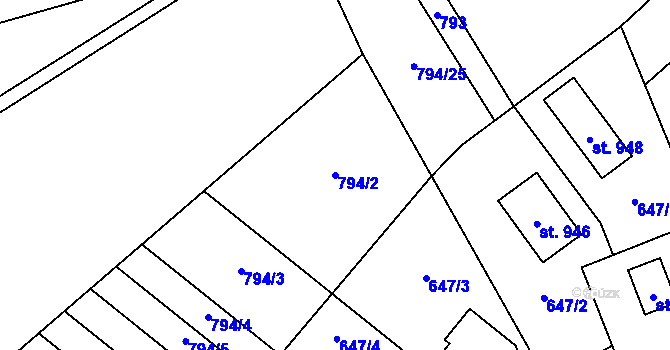 Parcela st. 794/2 v KÚ Květnice, Katastrální mapa