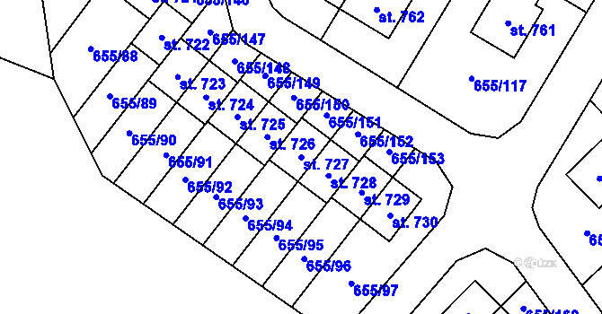 Parcela st. 727 v KÚ Květnice, Katastrální mapa