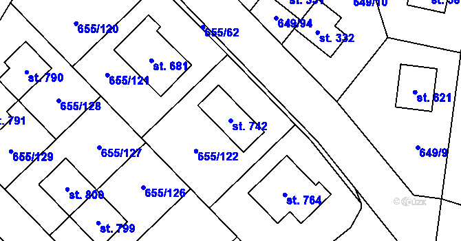 Parcela st. 742 v KÚ Květnice, Katastrální mapa