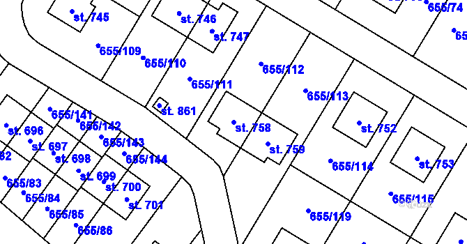 Parcela st. 758 v KÚ Květnice, Katastrální mapa