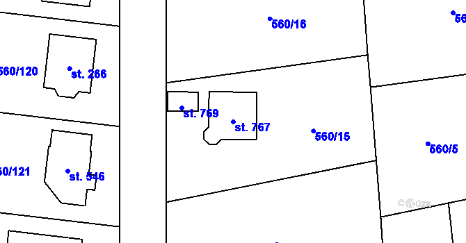 Parcela st. 767 v KÚ Květnice, Katastrální mapa