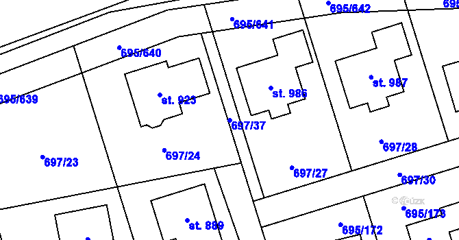 Parcela st. 697/37 v KÚ Květnice, Katastrální mapa