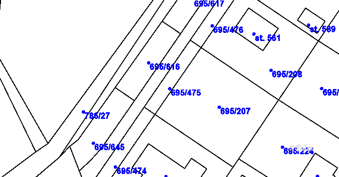 Parcela st. 695/475 v KÚ Květnice, Katastrální mapa