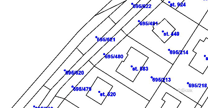 Parcela st. 695/480 v KÚ Květnice, Katastrální mapa