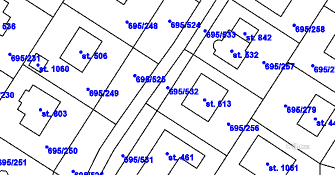 Parcela st. 695/532 v KÚ Květnice, Katastrální mapa