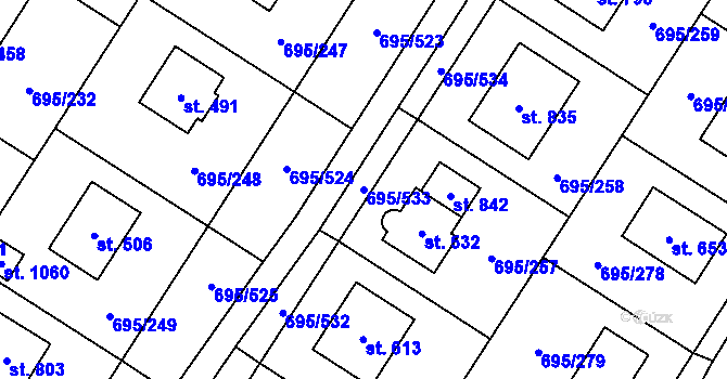 Parcela st. 695/533 v KÚ Květnice, Katastrální mapa