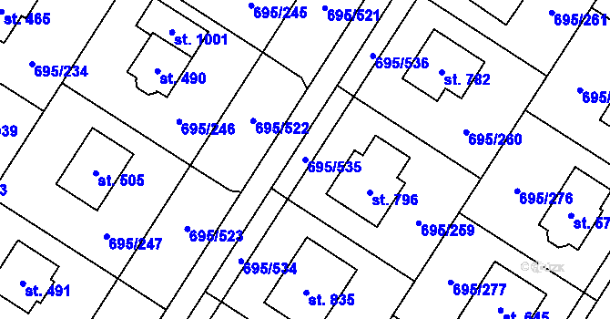 Parcela st. 695/535 v KÚ Květnice, Katastrální mapa