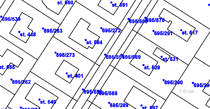 Parcela st. 695/551 v KÚ Květnice, Katastrální mapa