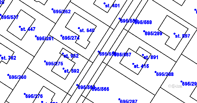 Parcela st. 695/553 v KÚ Květnice, Katastrální mapa