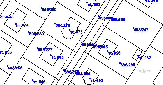Parcela st. 695/555 v KÚ Květnice, Katastrální mapa