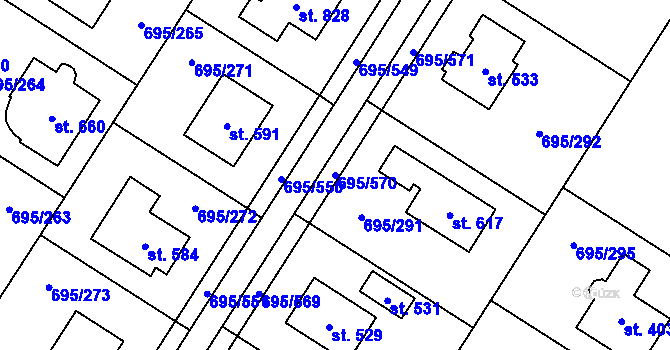 Parcela st. 695/570 v KÚ Květnice, Katastrální mapa