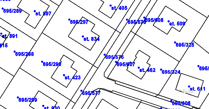 Parcela st. 695/576 v KÚ Květnice, Katastrální mapa