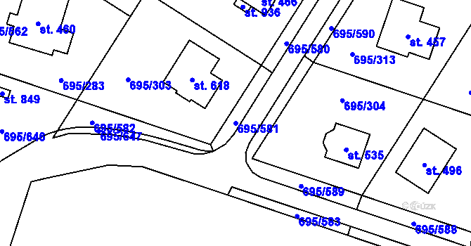Parcela st. 695/581 v KÚ Květnice, Katastrální mapa