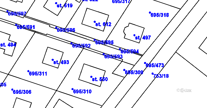 Parcela st. 695/593 v KÚ Květnice, Katastrální mapa
