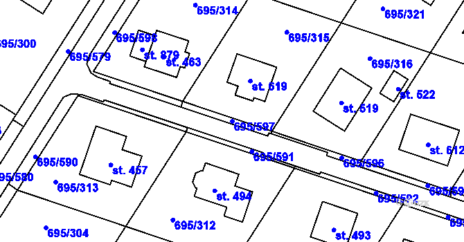 Parcela st. 695/597 v KÚ Květnice, Katastrální mapa