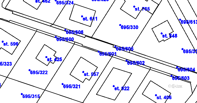 Parcela st. 695/601 v KÚ Květnice, Katastrální mapa