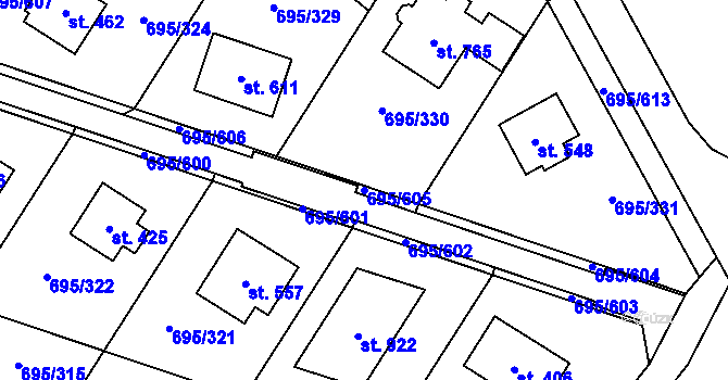 Parcela st. 695/605 v KÚ Květnice, Katastrální mapa