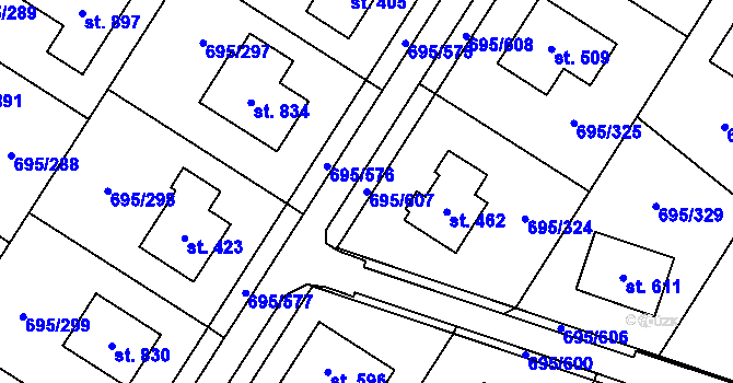Parcela st. 695/607 v KÚ Květnice, Katastrální mapa