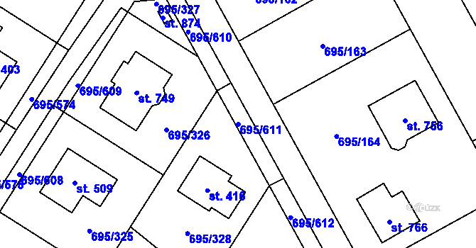 Parcela st. 695/611 v KÚ Květnice, Katastrální mapa