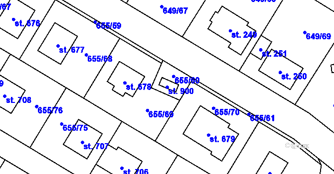 Parcela st. 900 v KÚ Květnice, Katastrální mapa