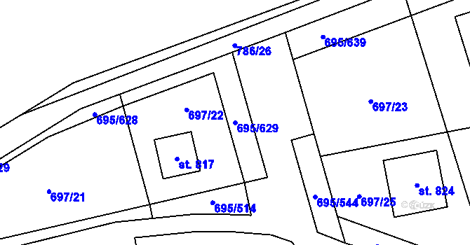 Parcela st. 695/629 v KÚ Květnice, Katastrální mapa