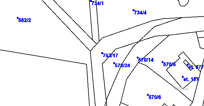 Parcela st. 753/17 v KÚ Květnice, Katastrální mapa