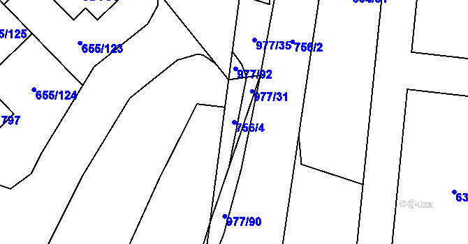 Parcela st. 756/4 v KÚ Květnice, Katastrální mapa
