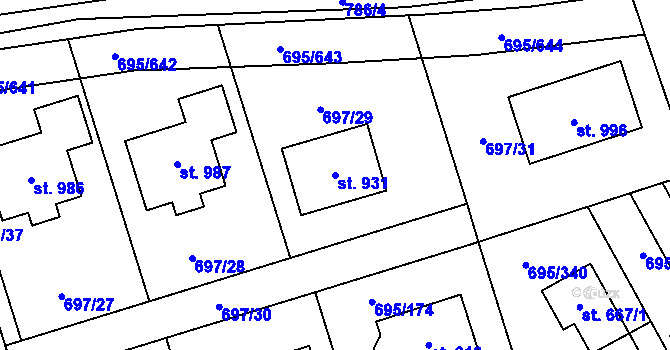 Parcela st. 931 v KÚ Květnice, Katastrální mapa