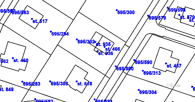 Parcela st. 936 v KÚ Květnice, Katastrální mapa