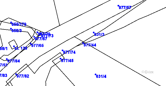 Parcela st. 977/44 v KÚ Květnice, Katastrální mapa