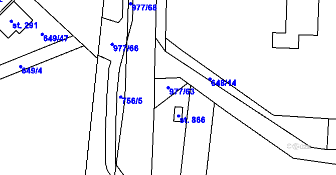 Parcela st. 977/63 v KÚ Květnice, Katastrální mapa
