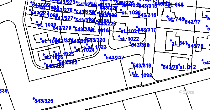 Parcela st. 543/327 v KÚ Květnice, Katastrální mapa
