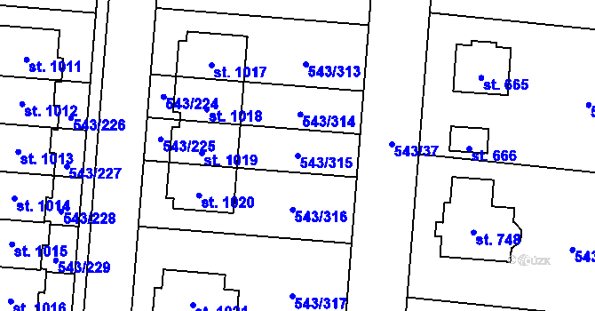 Parcela st. 543/315 v KÚ Květnice, Katastrální mapa