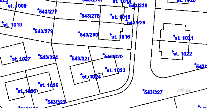 Parcela st. 543/320 v KÚ Květnice, Katastrální mapa