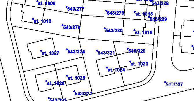 Parcela st. 543/321 v KÚ Květnice, Katastrální mapa