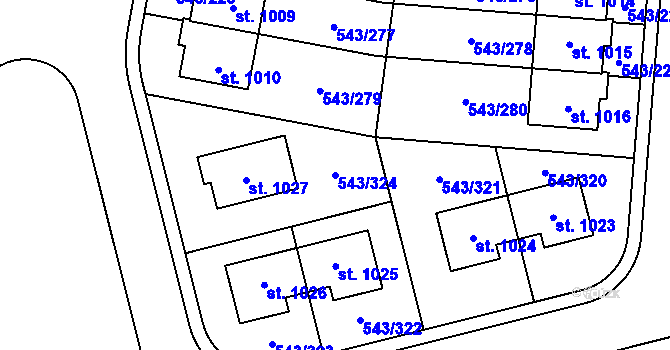 Parcela st. 543/324 v KÚ Květnice, Katastrální mapa