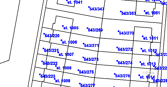Parcela st. 543/271 v KÚ Květnice, Katastrální mapa