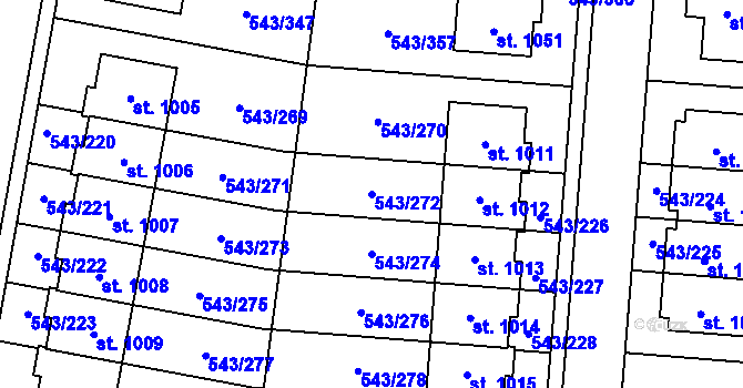 Parcela st. 543/272 v KÚ Květnice, Katastrální mapa