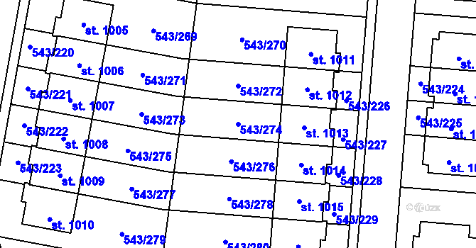 Parcela st. 543/274 v KÚ Květnice, Katastrální mapa