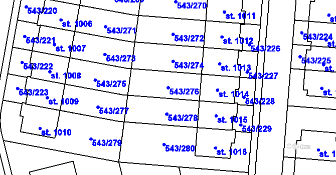 Parcela st. 543/276 v KÚ Květnice, Katastrální mapa