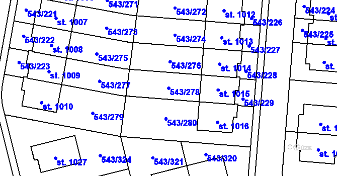 Parcela st. 543/278 v KÚ Květnice, Katastrální mapa