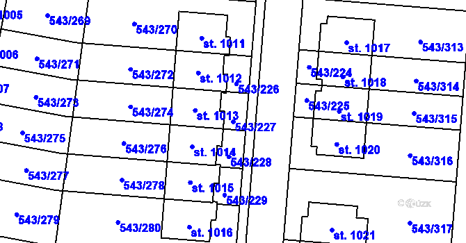 Parcela st. 543/227 v KÚ Květnice, Katastrální mapa