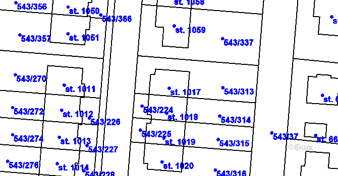 Parcela st. 1017 v KÚ Květnice, Katastrální mapa